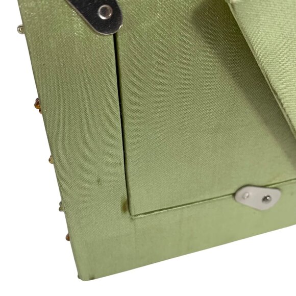 Ornate Beaded Picture Photo Frame Green Satin Fabric Sequins Floral Boho - Picture 3 of 8